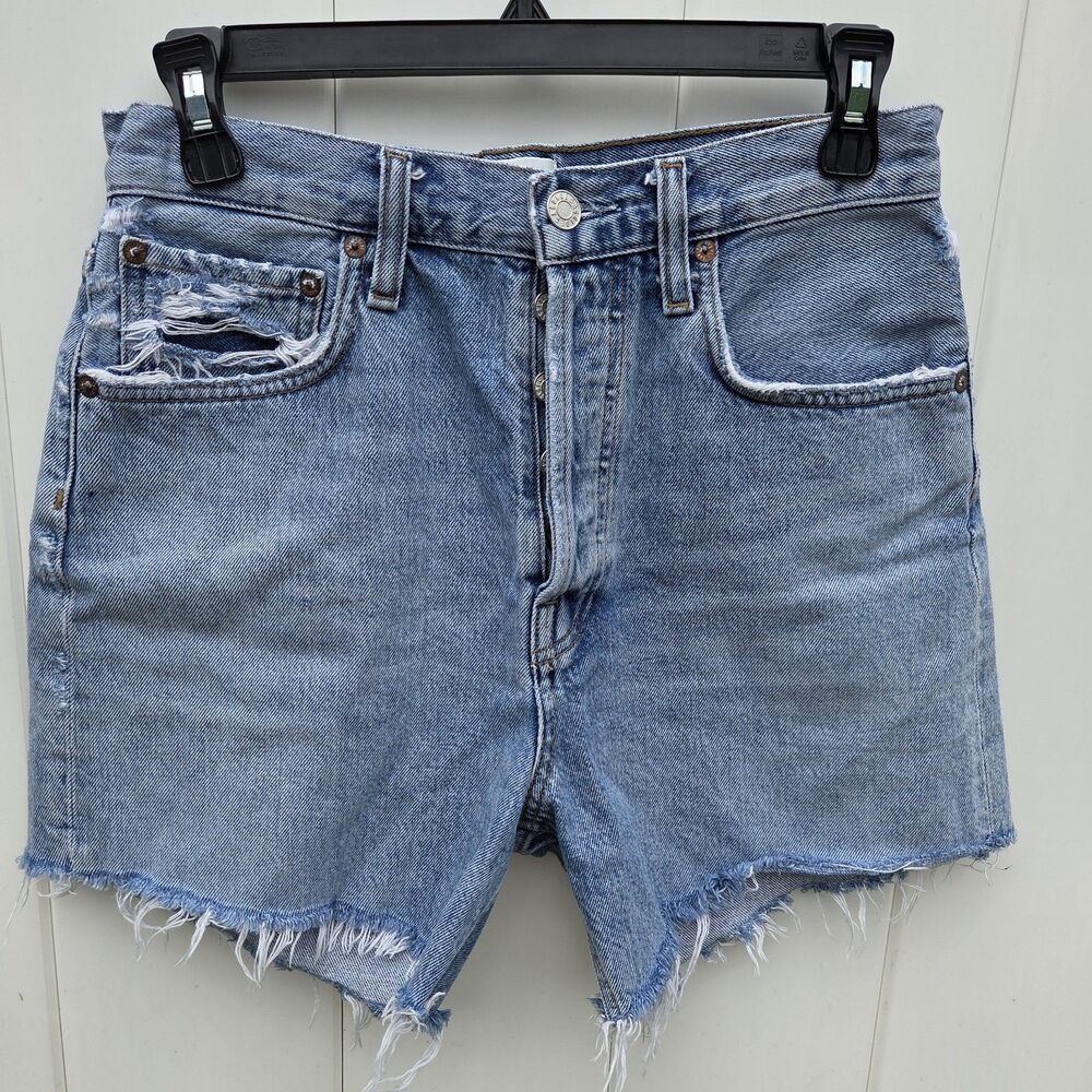AGOLDE Riley Women’s High Light Wash 100% Cotton Denim Cut Off Shorts 26